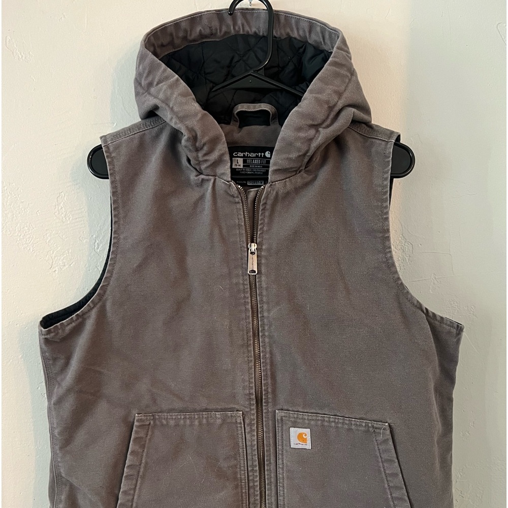 WOMEN'S WASHED DUCK HOODED INSULATED VEST carhartt grey large